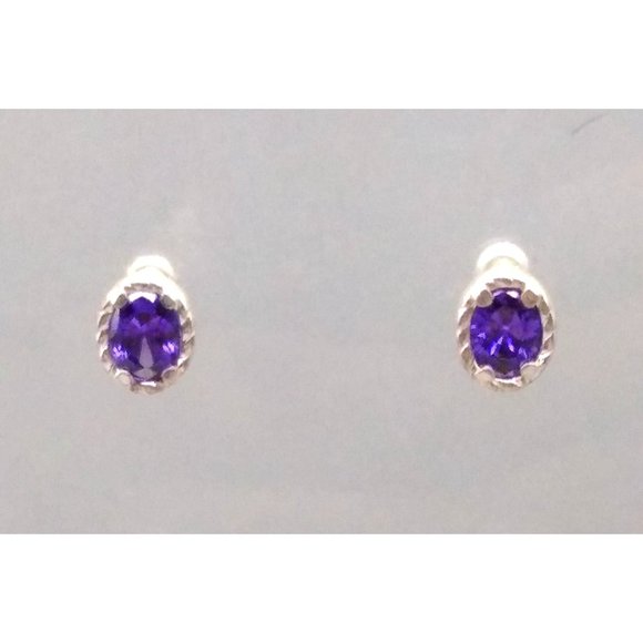Purple Oval Stud Earrings, Faceted Crystals in Silver Tone Frames, Unisex - Picture 1 of 3